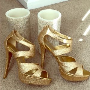Gold glitter heels